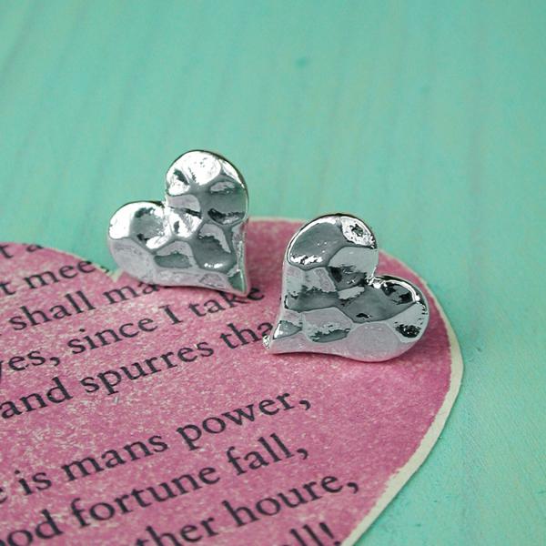 Silver Plated Hammered Heart Studs