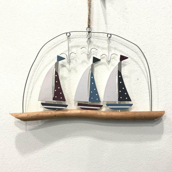 Yachts on Driftwood Hanging Decoration