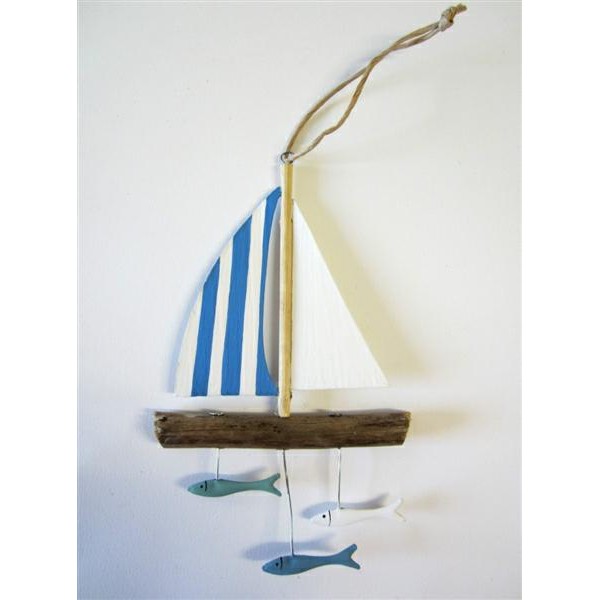 Blue sailboat with fish