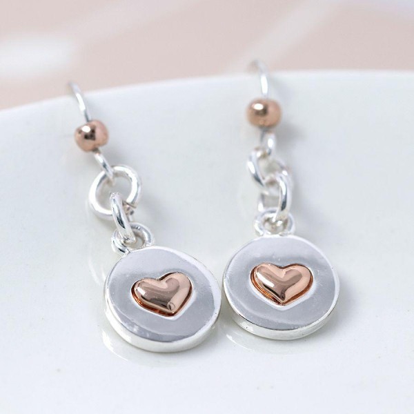 Gold Heart Silver Plated Disc Earrings