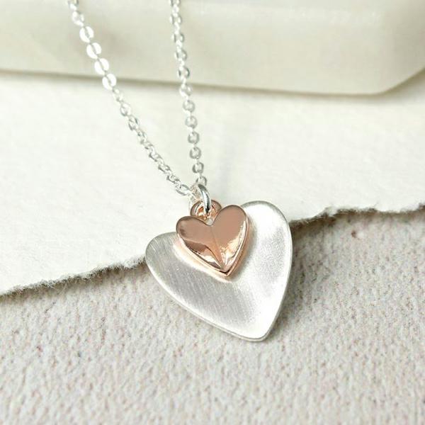 Silver Plated Folded Hearts Necklace