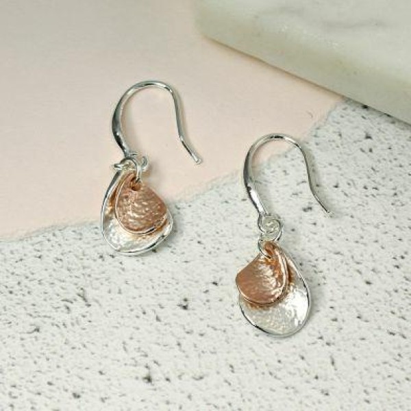 Silver And Rose Gold Plated Nesting Twists Earrings