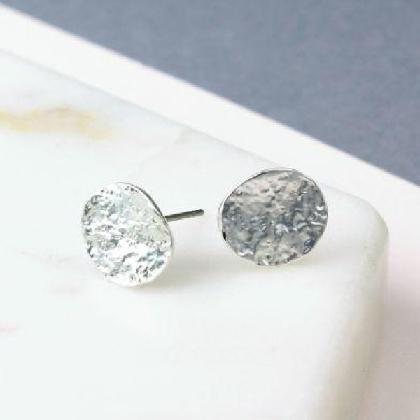 Silver Plated Textured Oval Stud Earrings