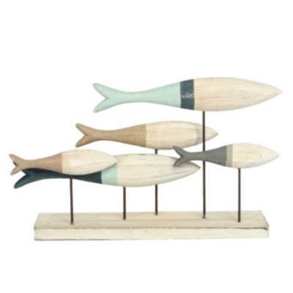 Striped wooden shoal of fish on plinth
