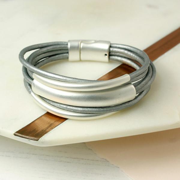 Grey Leather Tube Bracelet