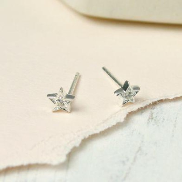 Tiny Star Studs with Crystal