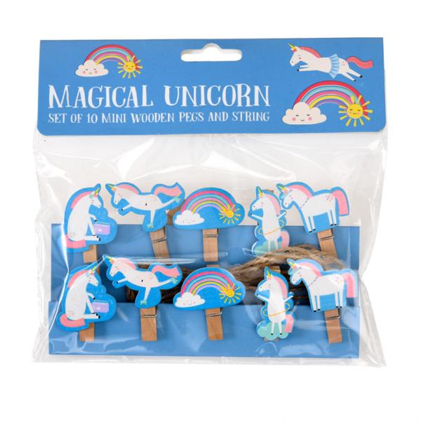 Magical unicorn wooden pegs on string