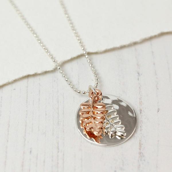 Silver plated ferns necklace