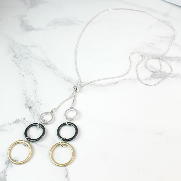 long adjustable mixed finish hoops necklace