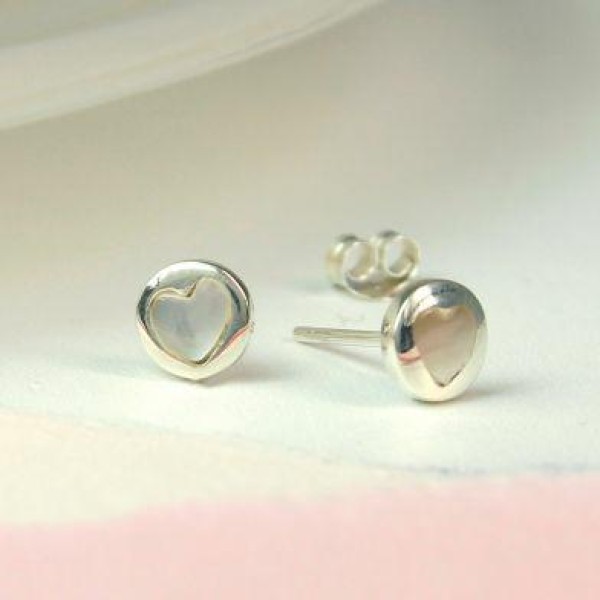 Sterling Silver And Pearl Heart Stud Earrings