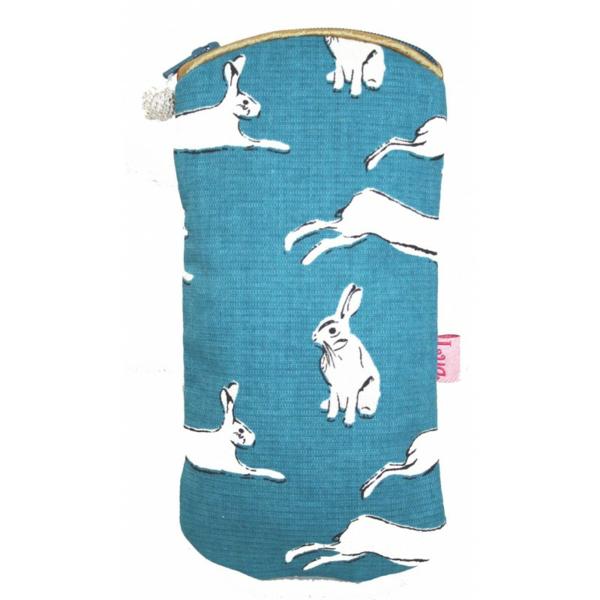 Zipped glasses case turquoise hares