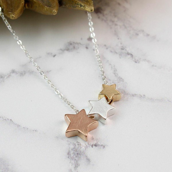 Triple Star Necklace With Brushed Finish