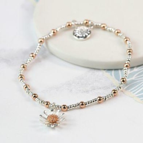 Silver plated and rose gold daisy bracelet