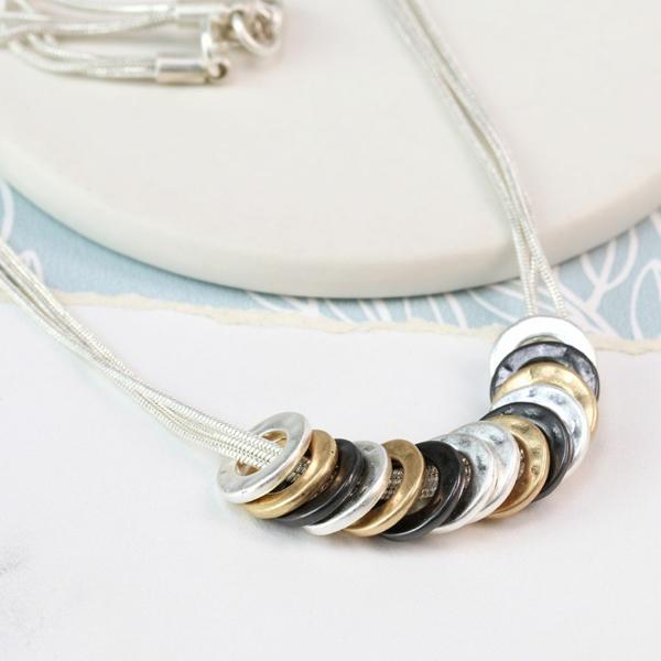 Mixed finish multi hoop necklace