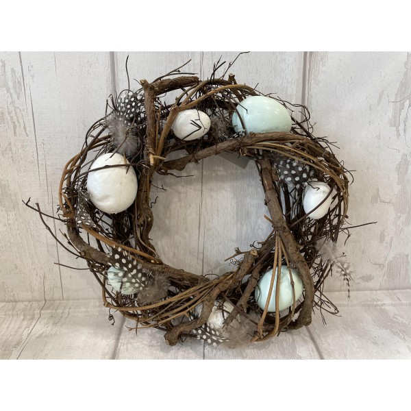 Twig Easter Wreath with Eggs and Feathers
