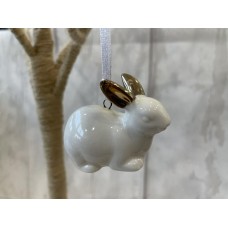 Hanging Ceramic Bunny with Gold Ears
