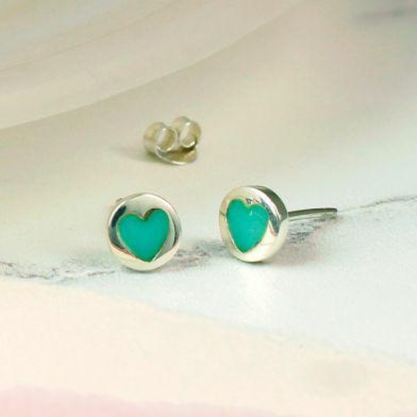 Sterling Silver And Turquoise Heart Earrings