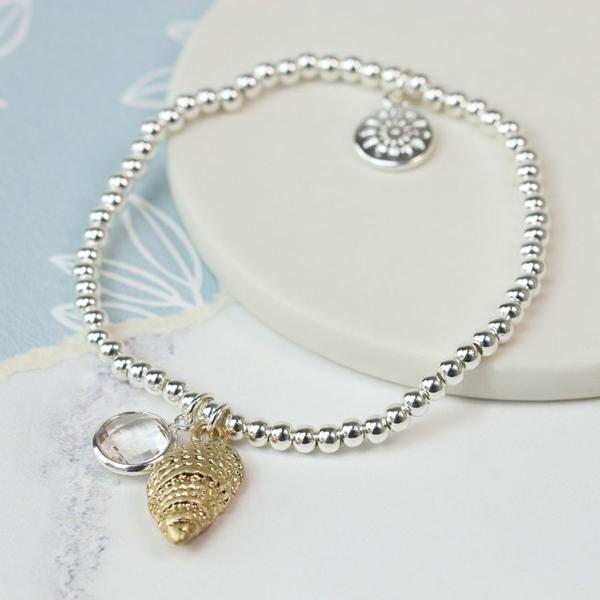 Bracelet with Gold shell and crystal Silver Plated