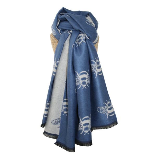 Cosy Bees Scarf Blue/Natural