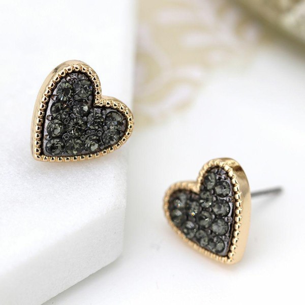 Gold plated heart Earrings black crystals