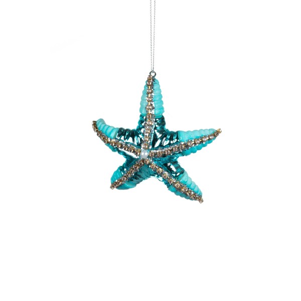 Glass Turquoise Starfish hanging Dec