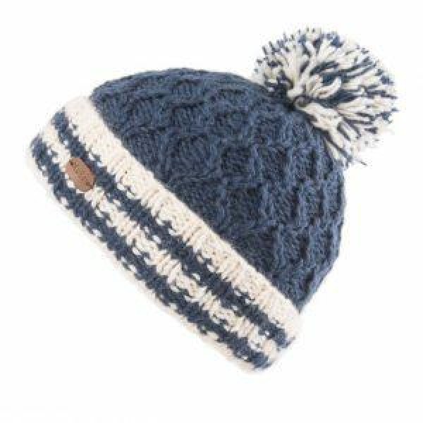 KUSAN Cable Bobble Hat With Turn Up Navy