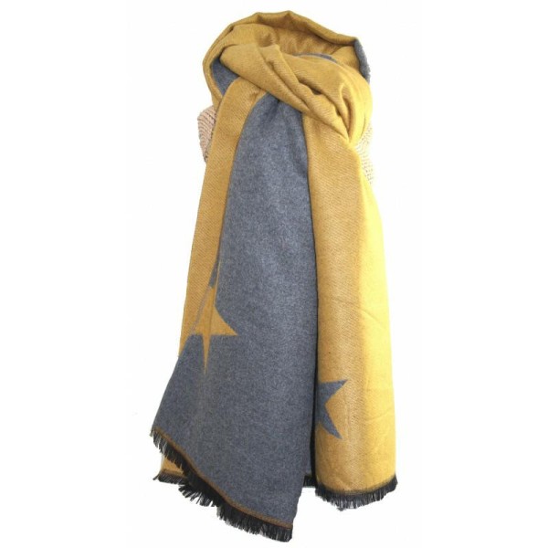 Thick Scarf Mustard/Grey Reversible with Stars