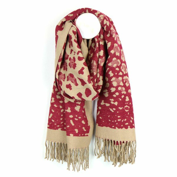 Luxury soft red and camel animal print scarf