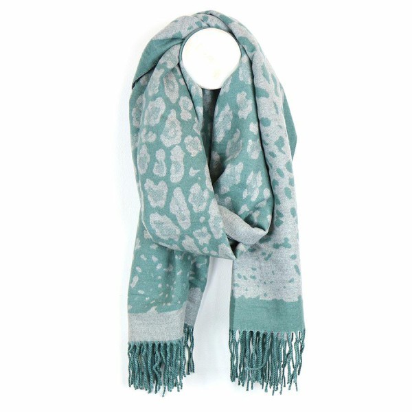 Luxury soft aqua and grey animal print scarf