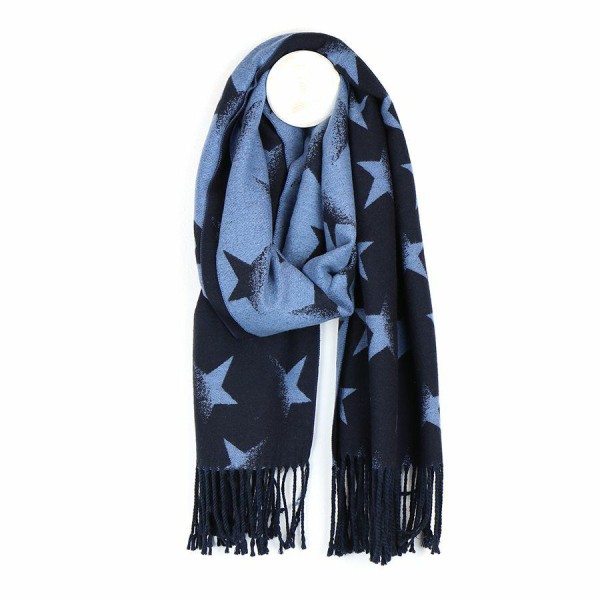 Reversible navy and mid blue star scarf