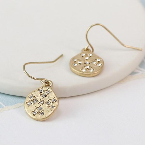 Gold Plated Worn Finish Crystal Inset Earrings