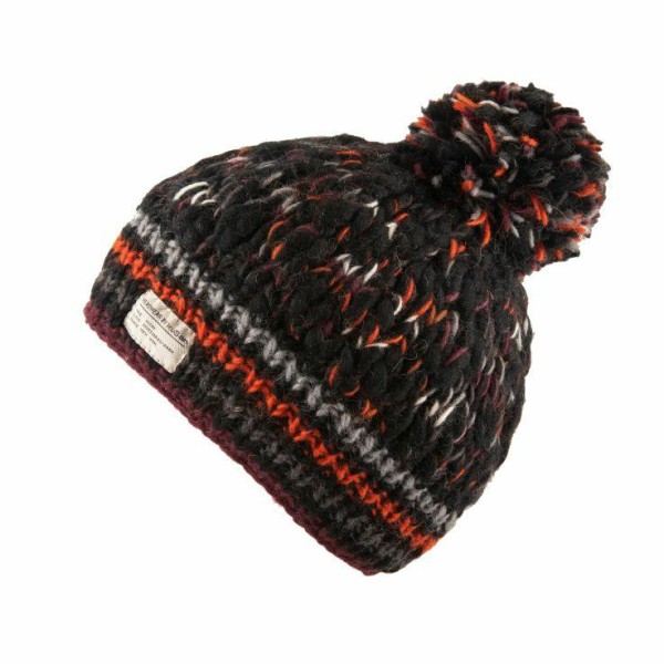 KUSAN Uneven Yarn Bobble Hat Black Orange