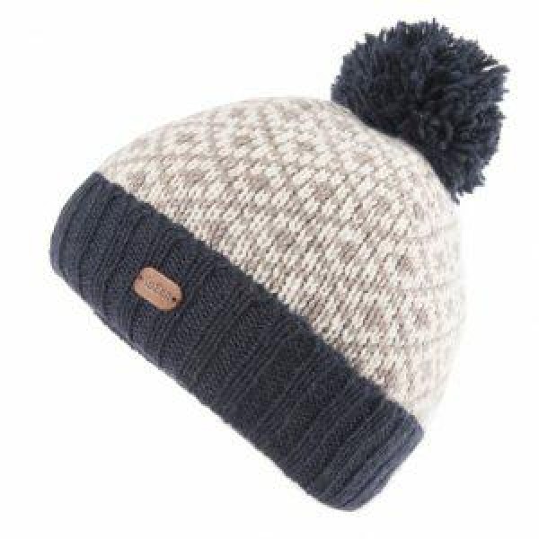 Bobble Hat with Turn Up Navy Grey