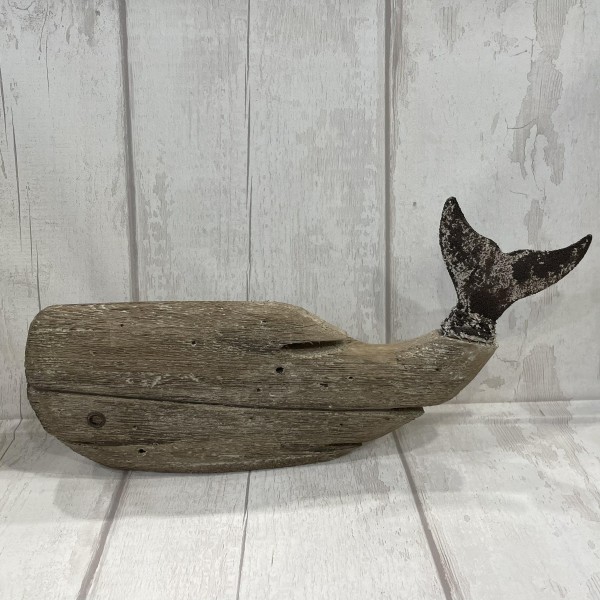 Rustic Wooden Whale Ornament