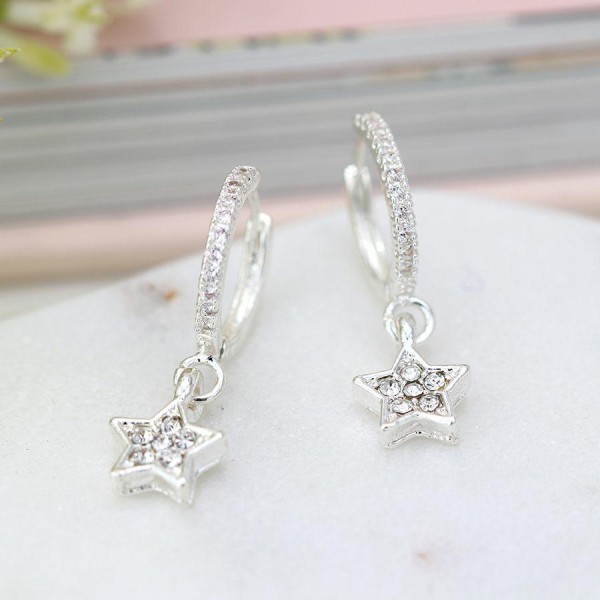 Silver Plated Crystal Inset Hoop and Star Drop Earrings