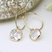 Gold Plated Hoop Earrings with CZ Square Crystal Drops