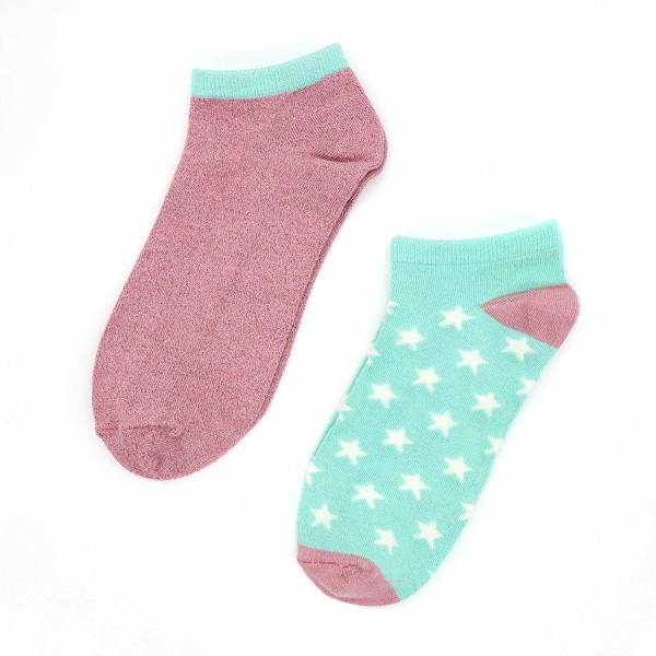 Bamboo Trainer Socks Twin pack With Stars Pink And Mint