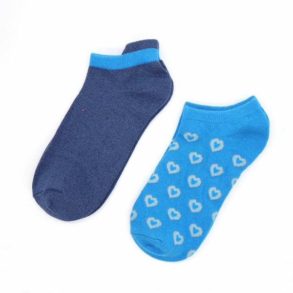 Bamboo Trainer Socks Twin Pack With Hearts Blue