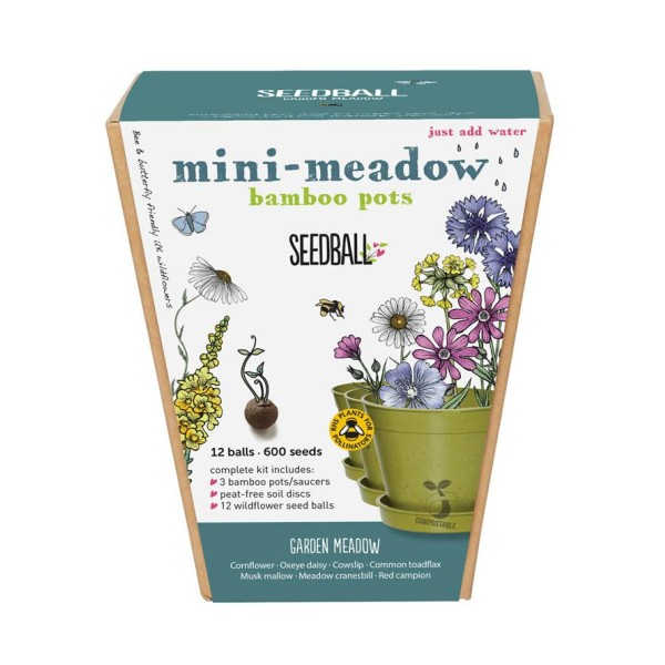 Mini Meadow Bamboo Pots Garden Meadow Mix