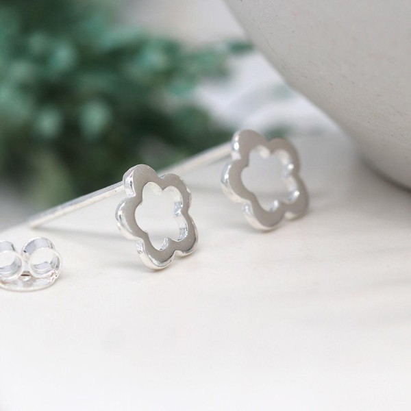 Tiny Silver Cut Out Flower Stud Earrings