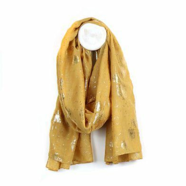 Mustard Scarf with Gold Scattered Dandelion Print
