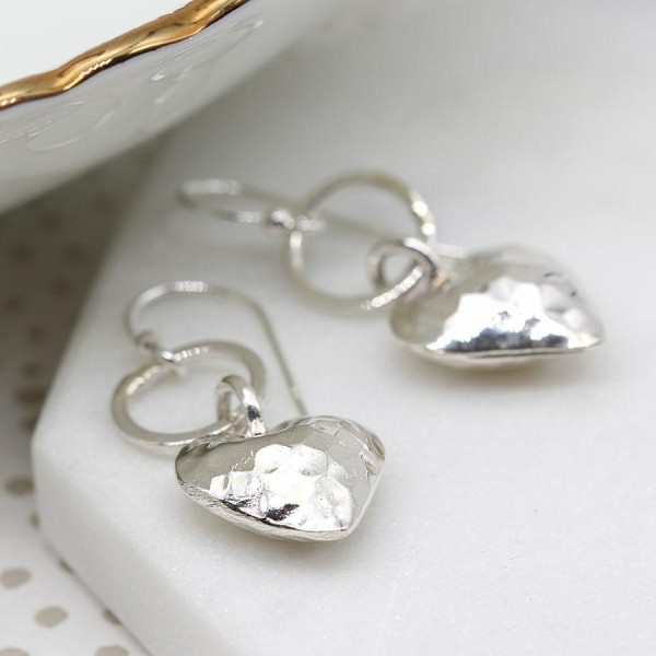 Hammered Heart Drop On Ring Earrings