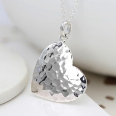 Large Hammered Heart Pendant Necklace