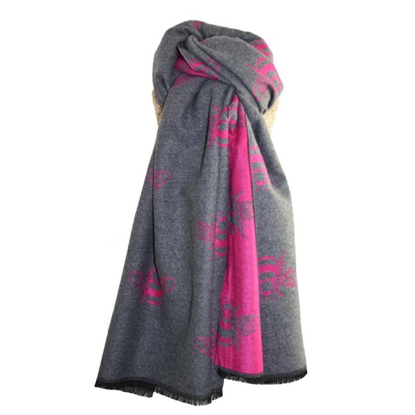 Cosy Bees Scarf Hot Pink/Grey