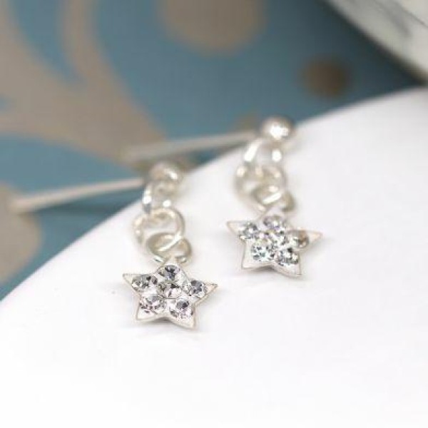 Sterling Silver Crystal Star Drop Earrings