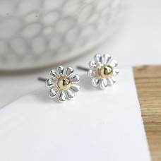 Silver Plated Daisy Earrings Gold Centre