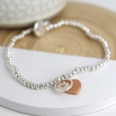 Silver Plated Bracelet with Rose Gold Heart Charm