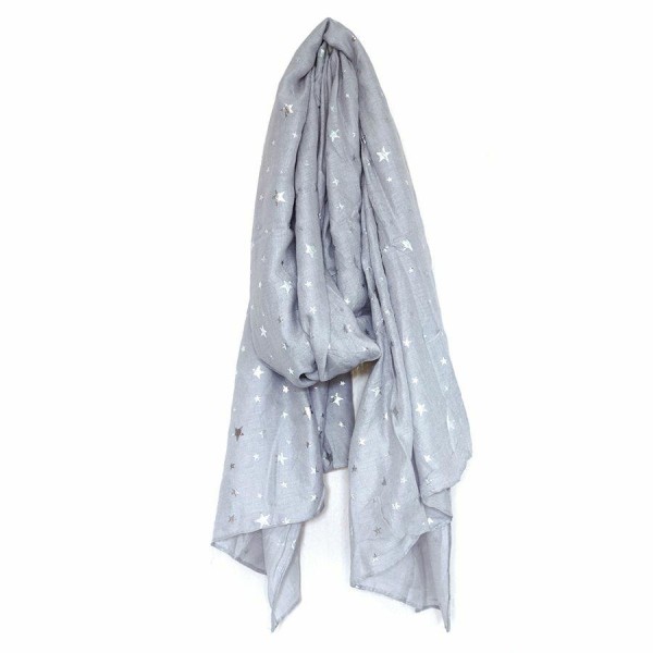 Pale Grey Scarf with Silver Star Print