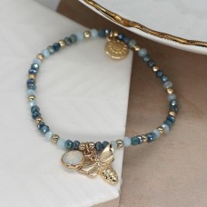 Aqua Blue Crystal Bead Bracelet With Bee Charm