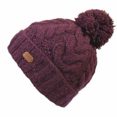 KUSAN Cable Knit Bobble Hat Berry Red